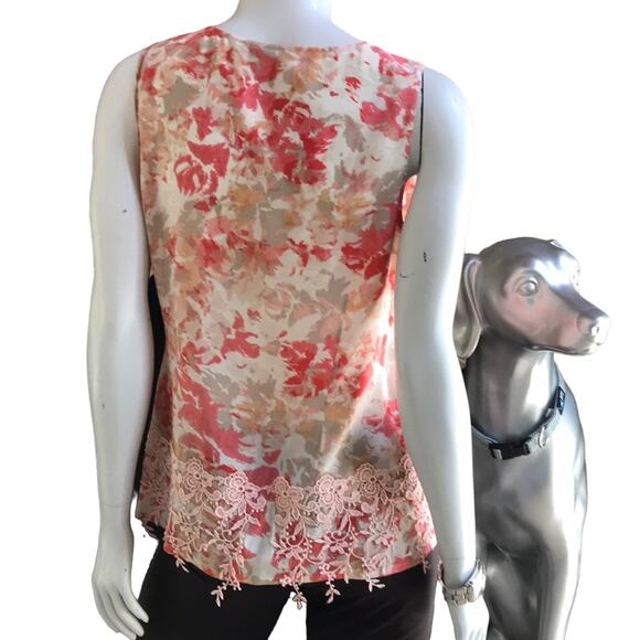 Halogen Floral Silk Applique Cream Pink Tank Women's Size Medium - Picture 3 of 10